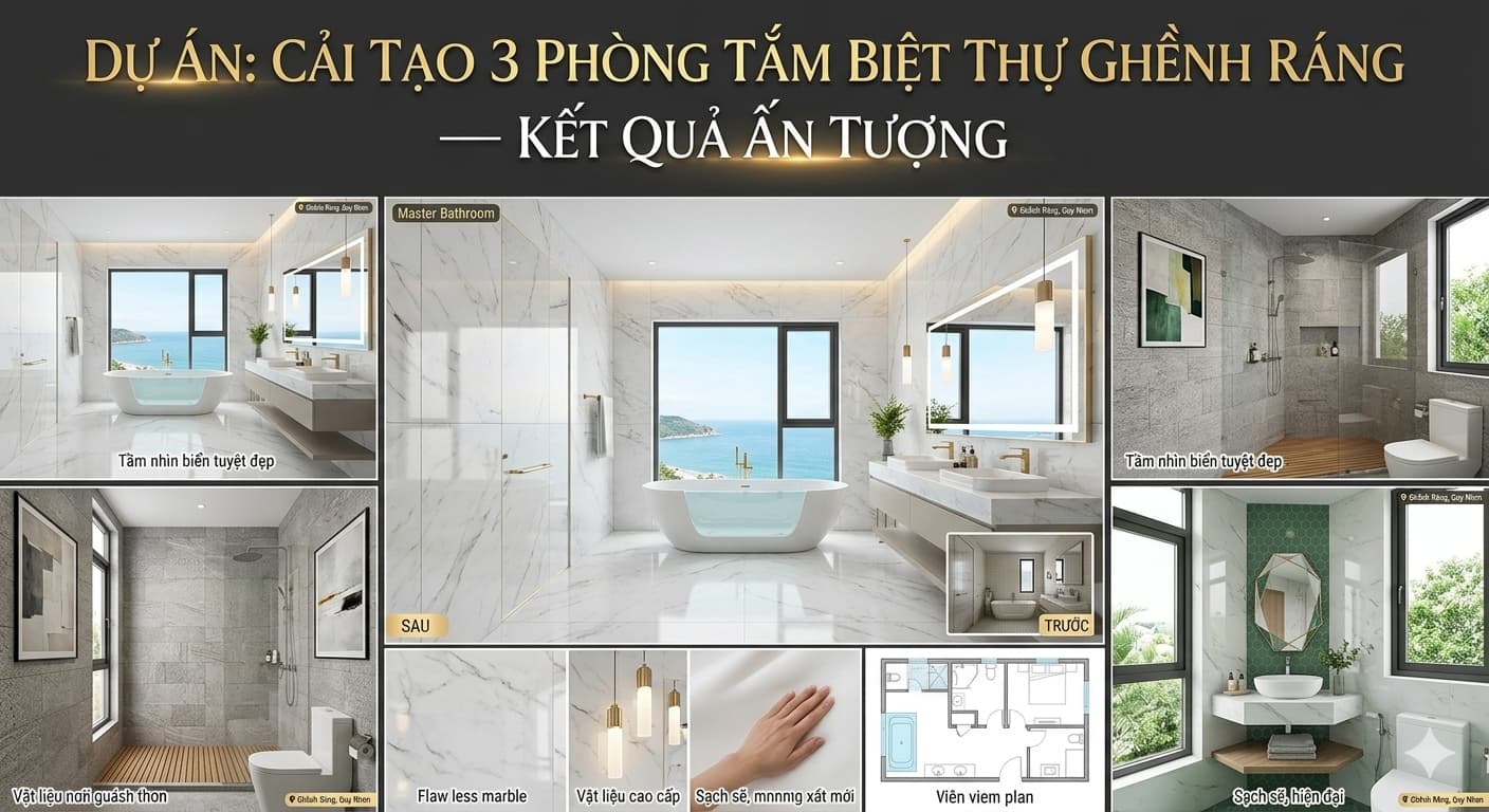 Dự Án: Cải Tạo 3 Phòng Tắm Biệt Thự Ghềnh Ráng — Kết Quả Ấn Tượng