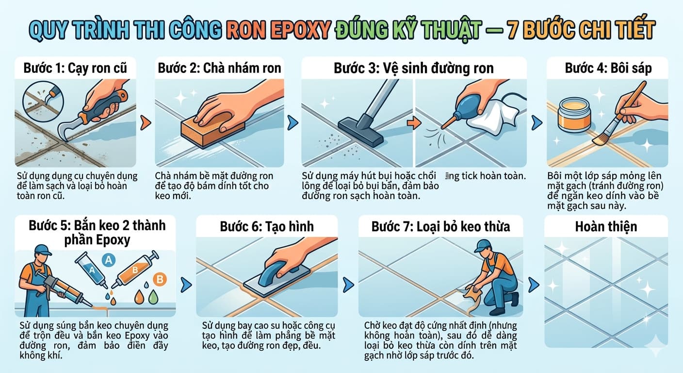 Quy Trình Thi Công Ron Epoxy Đúng Kỹ Thuật — 7 Bước Chi Tiết